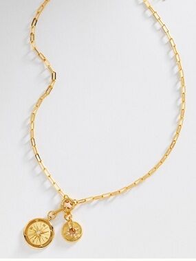 Free Ship! 14K Gold Anthropologie Celestial Coastal Compass Charm Necklace NWT